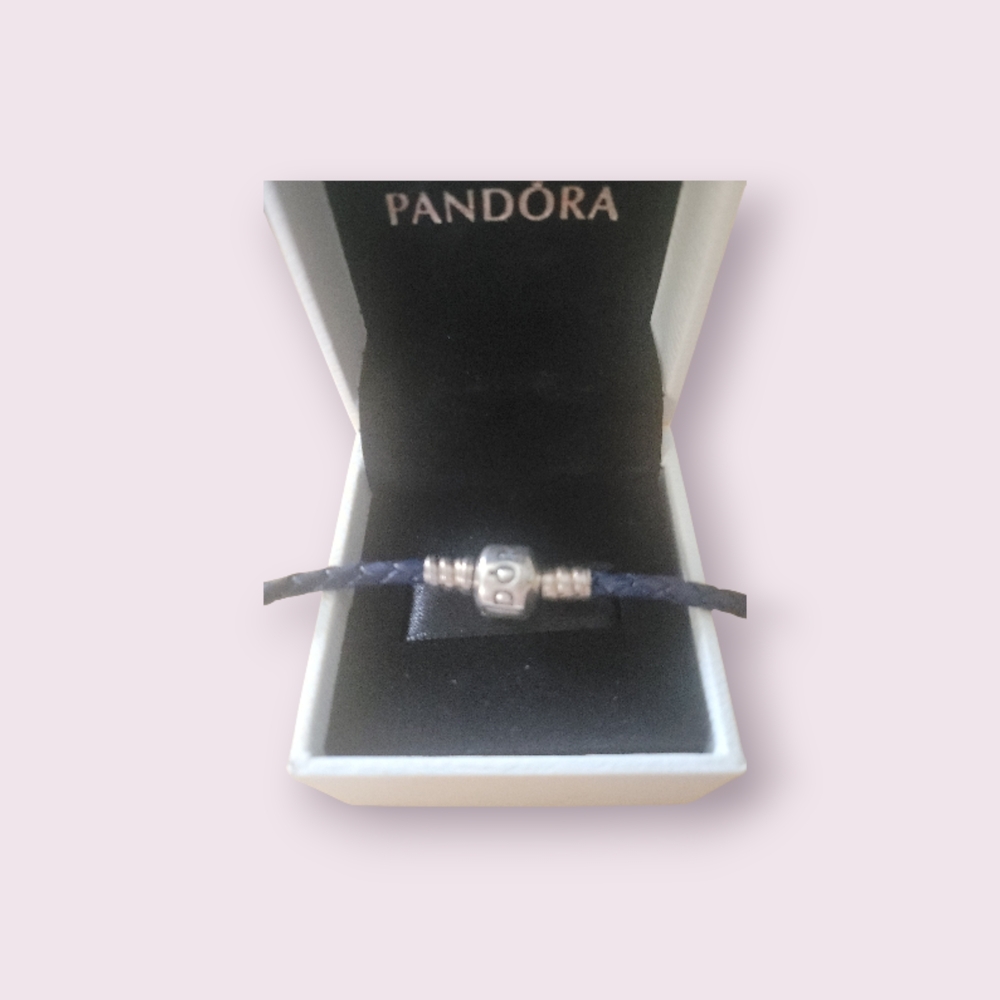 Pandora Blue Leather Bracelet with Silver Clasp - Picture 3 of 6